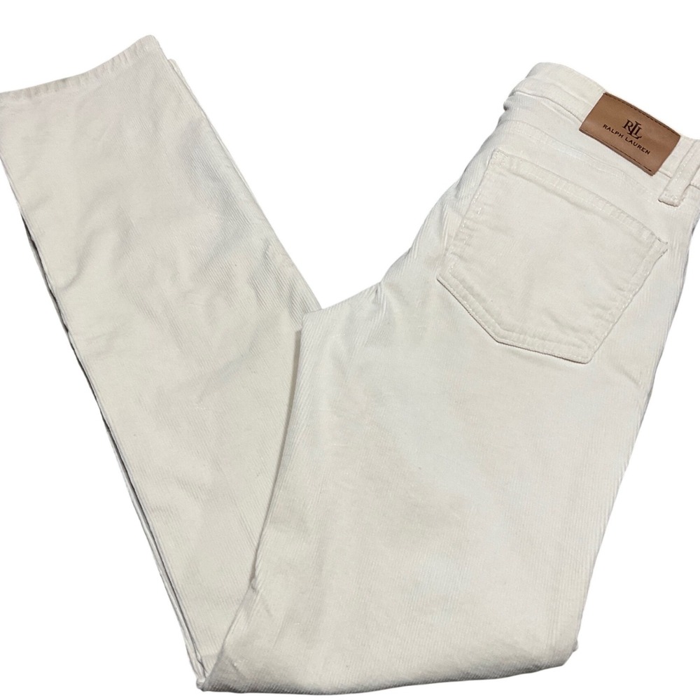 Lauren Ralph Lauren Womens Cream Corduroy Straight Leg Pants Off White Stretch